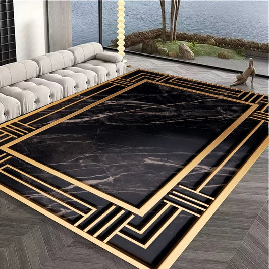 Elegant Anti Slip Marble Pattern Flannel Rectangular Living Room Rug / Ruchi