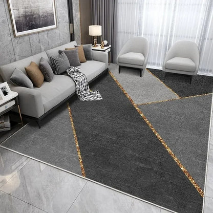 Elegant Black Grey Geometric Design Polyester Fiber Anti Slip Living Room Rug / Ruchi