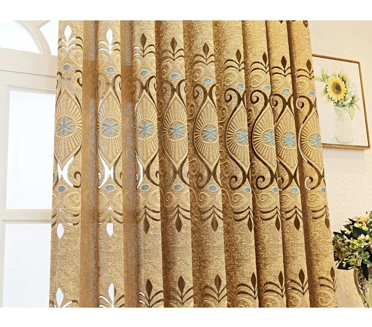 European Embroidered Transparent Polyester Fabric Curtains / Ruchi