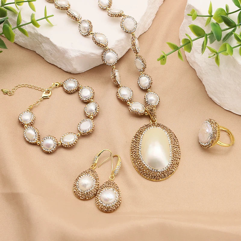 Enticing Pink Baroque Pearl Gold Plated Necklace Set / Ruchi