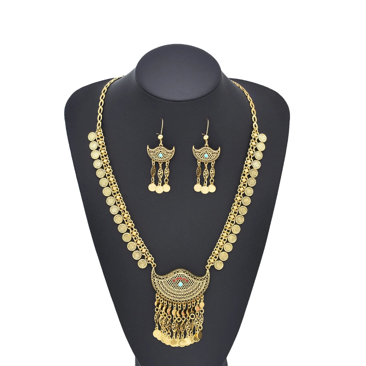 Bohemian Wave Shaped Coin Tassel Style Necklace Set / Ruchi