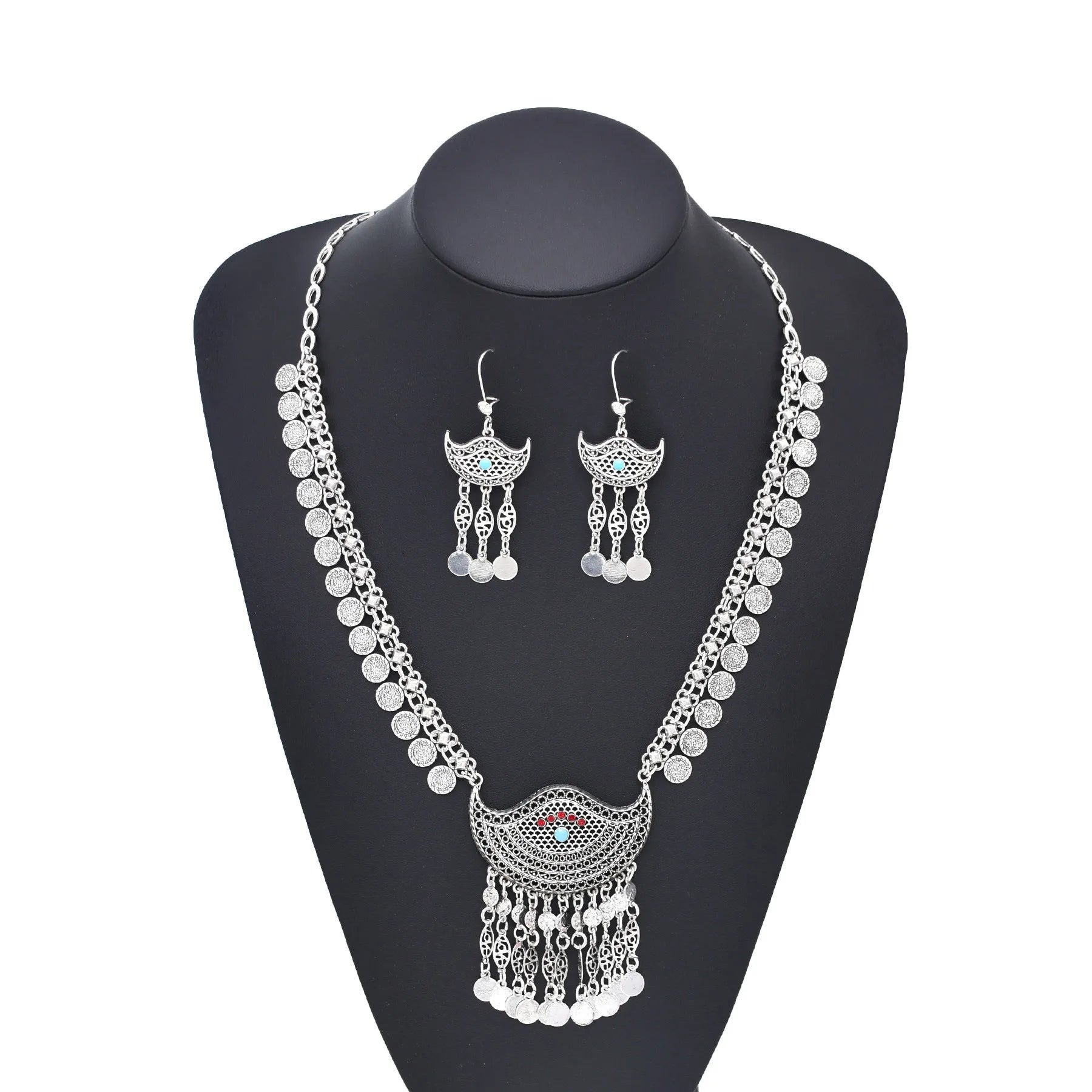 Bohemian Wave Shaped Coin Tassel Style Necklace Set / Ruchi