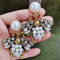 1 Pair Luxurious Figurine Pendant White Pearl Metal Earrings / Ruchi