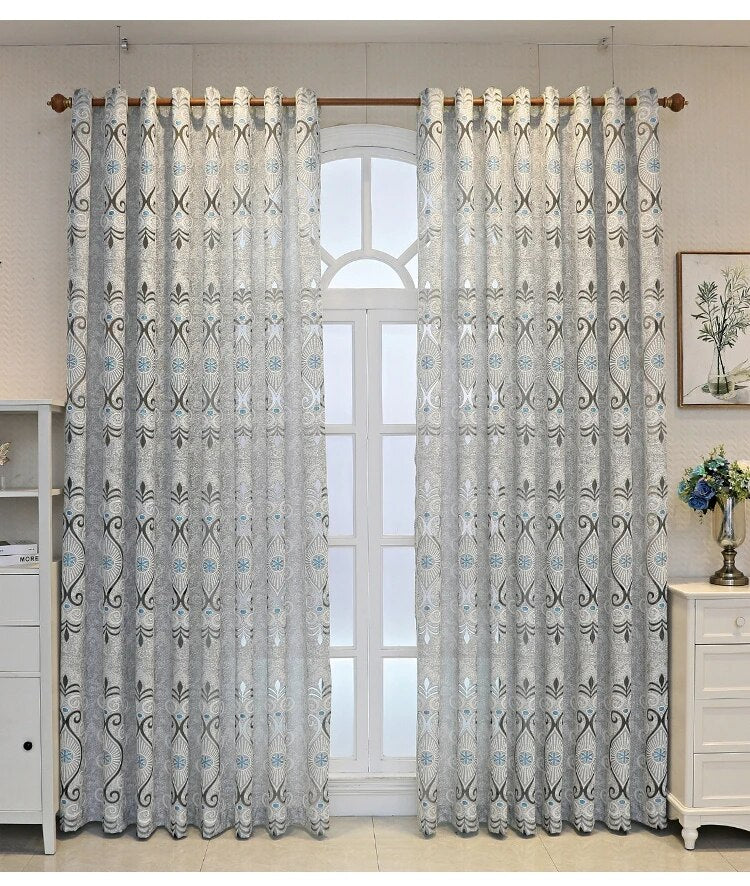 European Embroidered Transparent Polyester Fabric Curtains / Ruchi