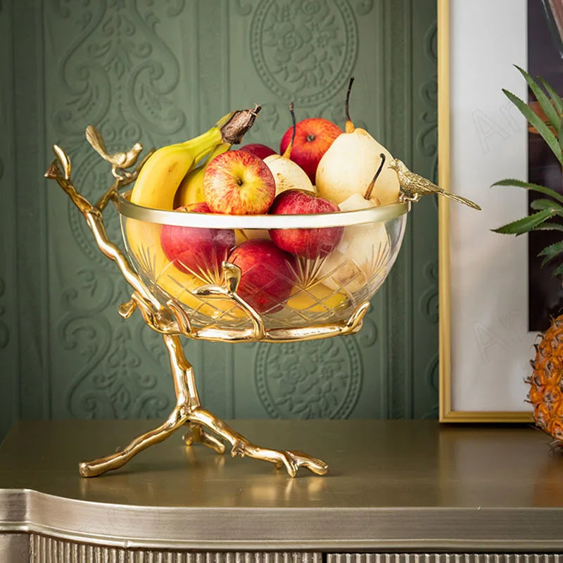 Bird Nest Design Glass Bowl With Brass Leg Fruit Tray / Ruchi