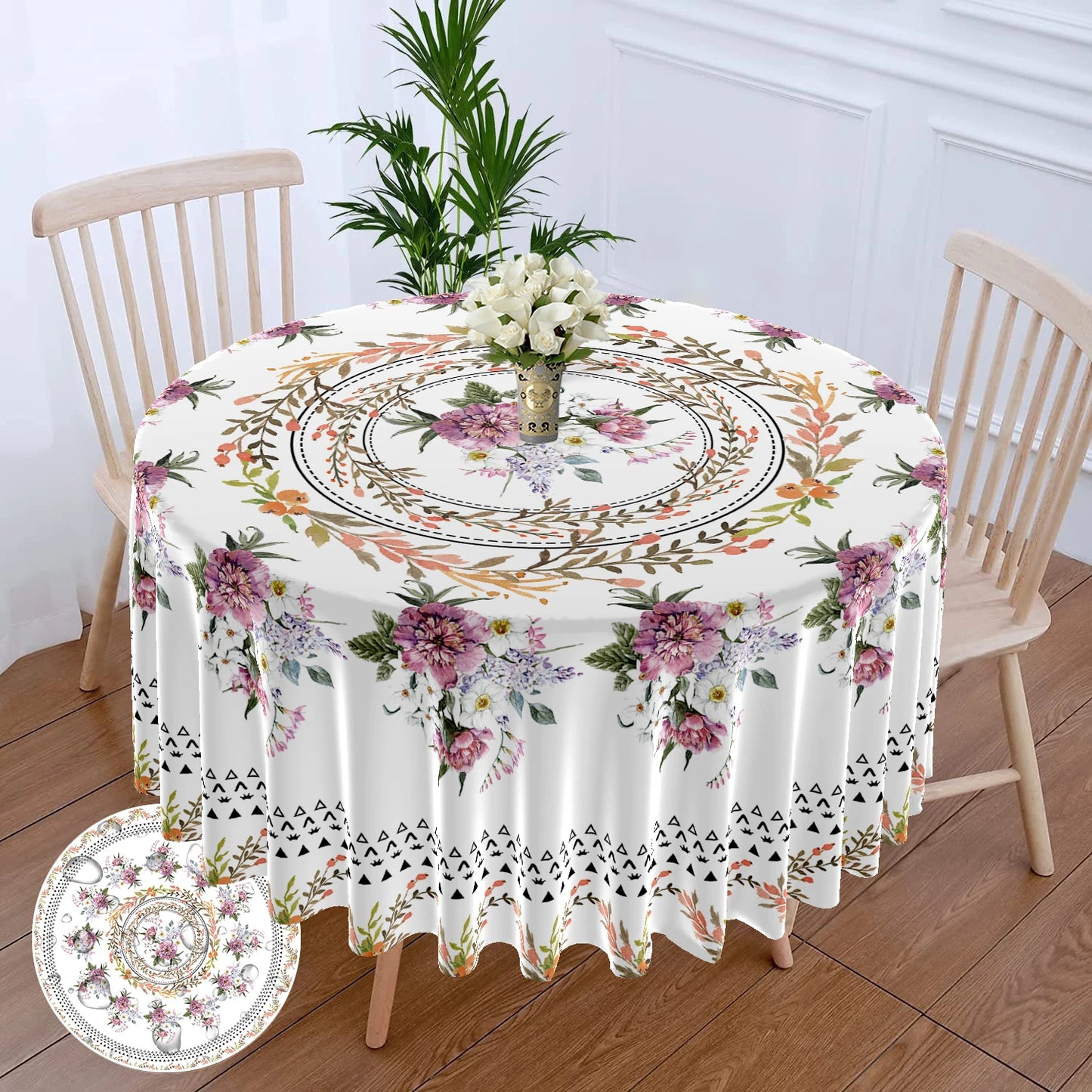 63" Extravagant Floral Printed Round Polyester Table Cloth / Ruchi