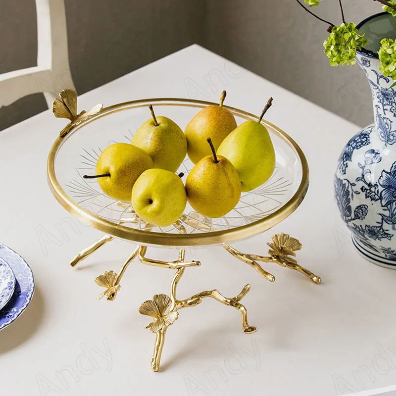 Creative Branch Legs Glass Top Brass Fruit Tray