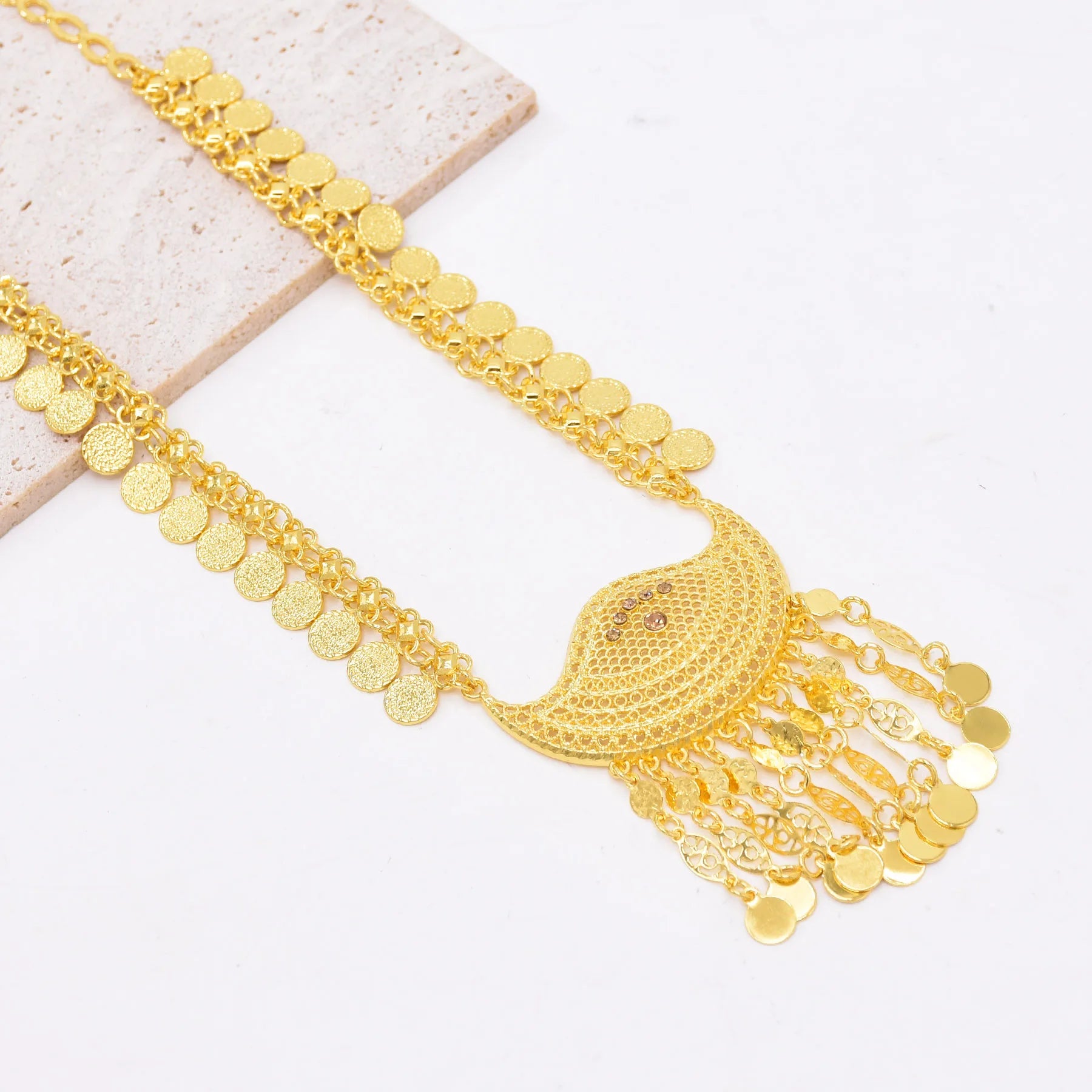 Bohemian Wave Shaped Coin Tassel Style Necklace Set / Ruchi