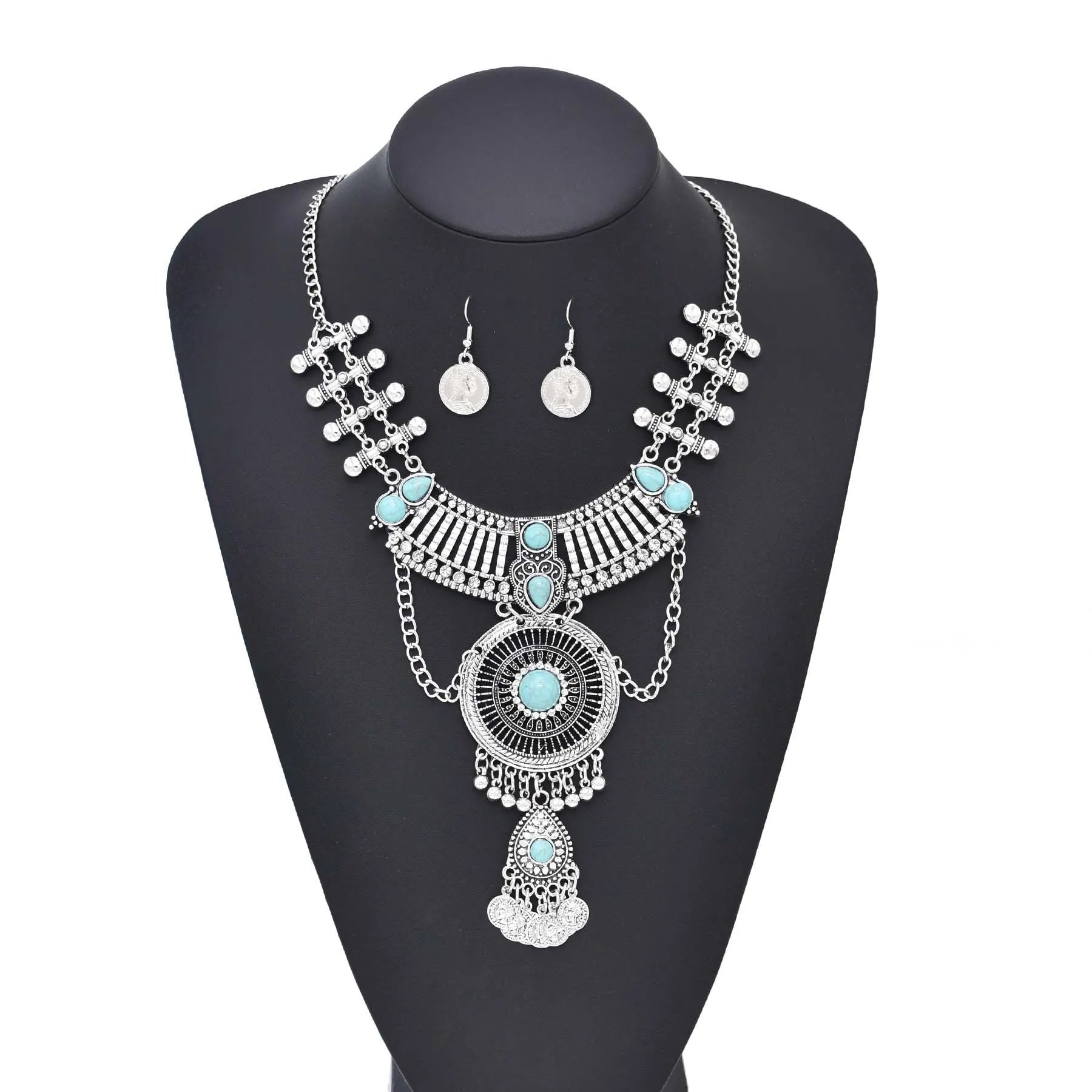 Bohemian Ethnic Style Coin Tassel Necklace Set / Ruchi