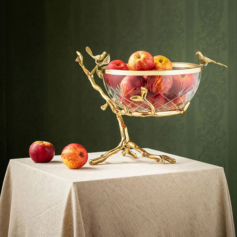 Bird Nest Design Glass Bowl With Brass Leg Fruit Tray / Ruchi