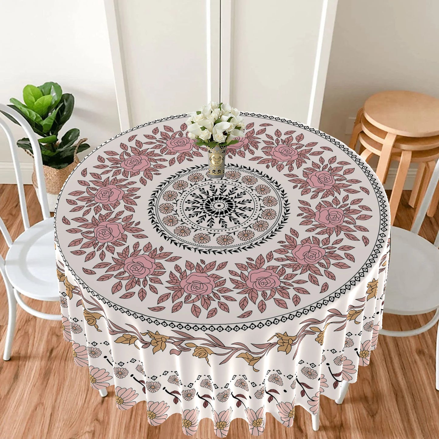 63" Extravagant Floral Printed Round Polyester Table Cloth / Ruchi