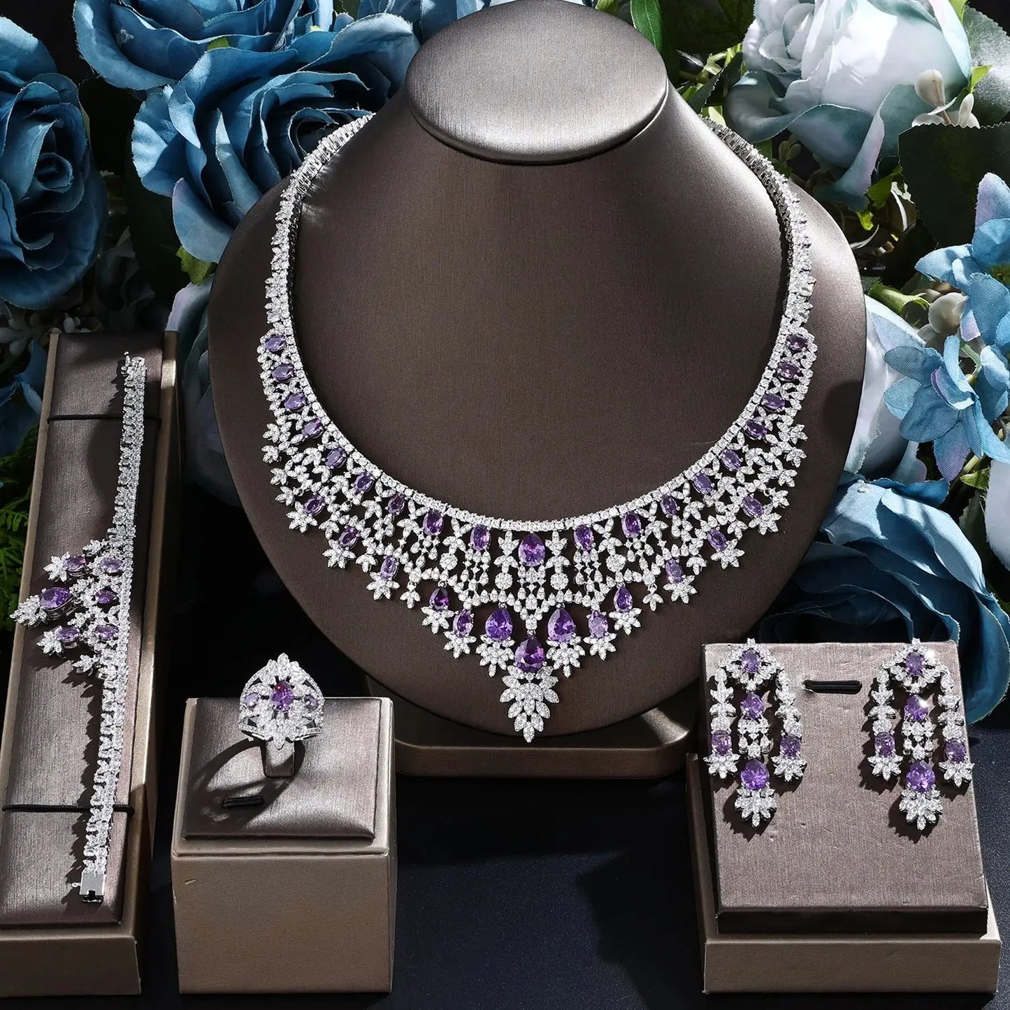 Enticing Luxurious 4 Pcs Cubic Zirconia Metal Jewelry Set / Ruchi