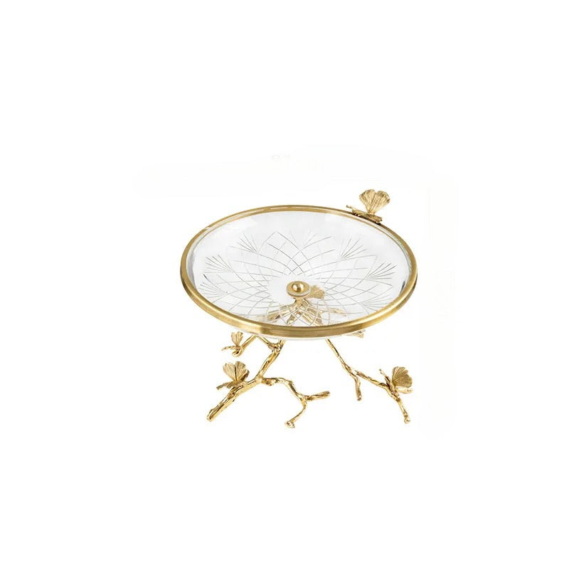 Creative Branch Legs Glass Top Brass Fruit Tray