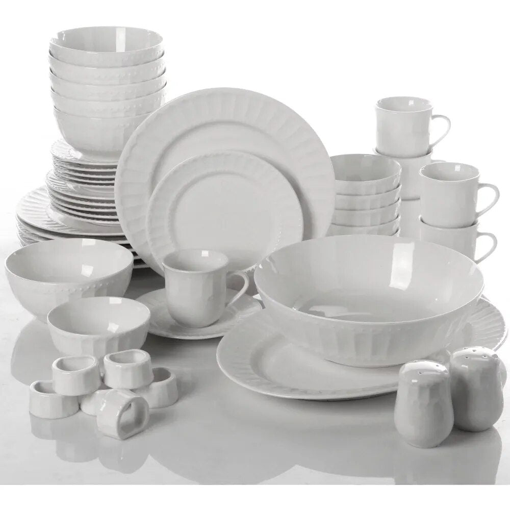 46 Pieces White Ceramic Dinnerware Set For 6 / Ruchi