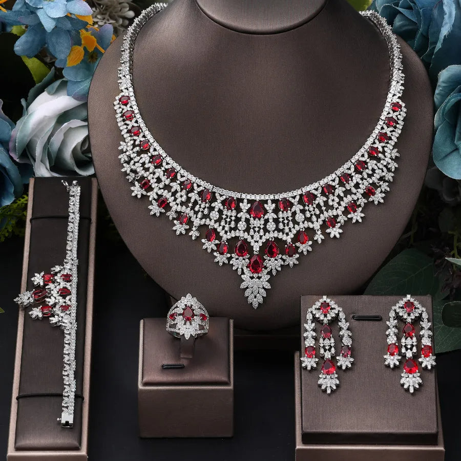 Enticing Luxurious 4 Pcs Cubic Zirconia Metal Jewelry Set / Ruchi