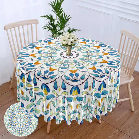 63" Extravagant Floral Printed Round Polyester Table Cloth / Ruchi