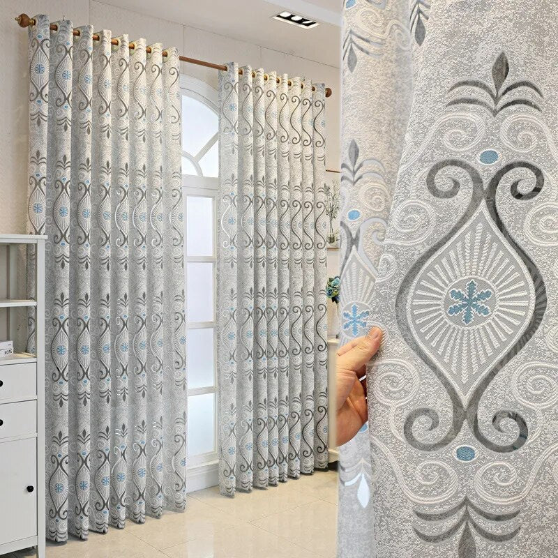 European Embroidered Transparent Polyester Fabric Curtains / Ruchi