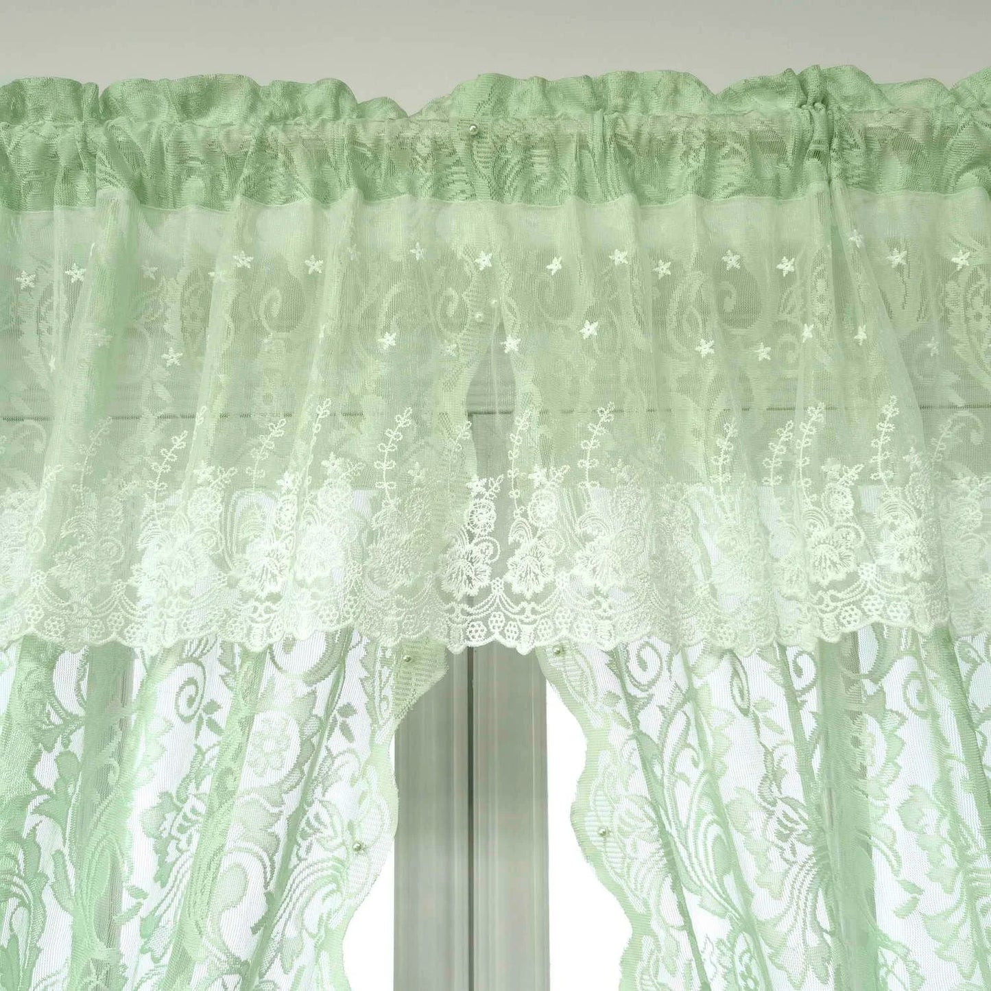 2 Pieces Green Valance Style Tulle Polyester Window Curtain / Ruchi