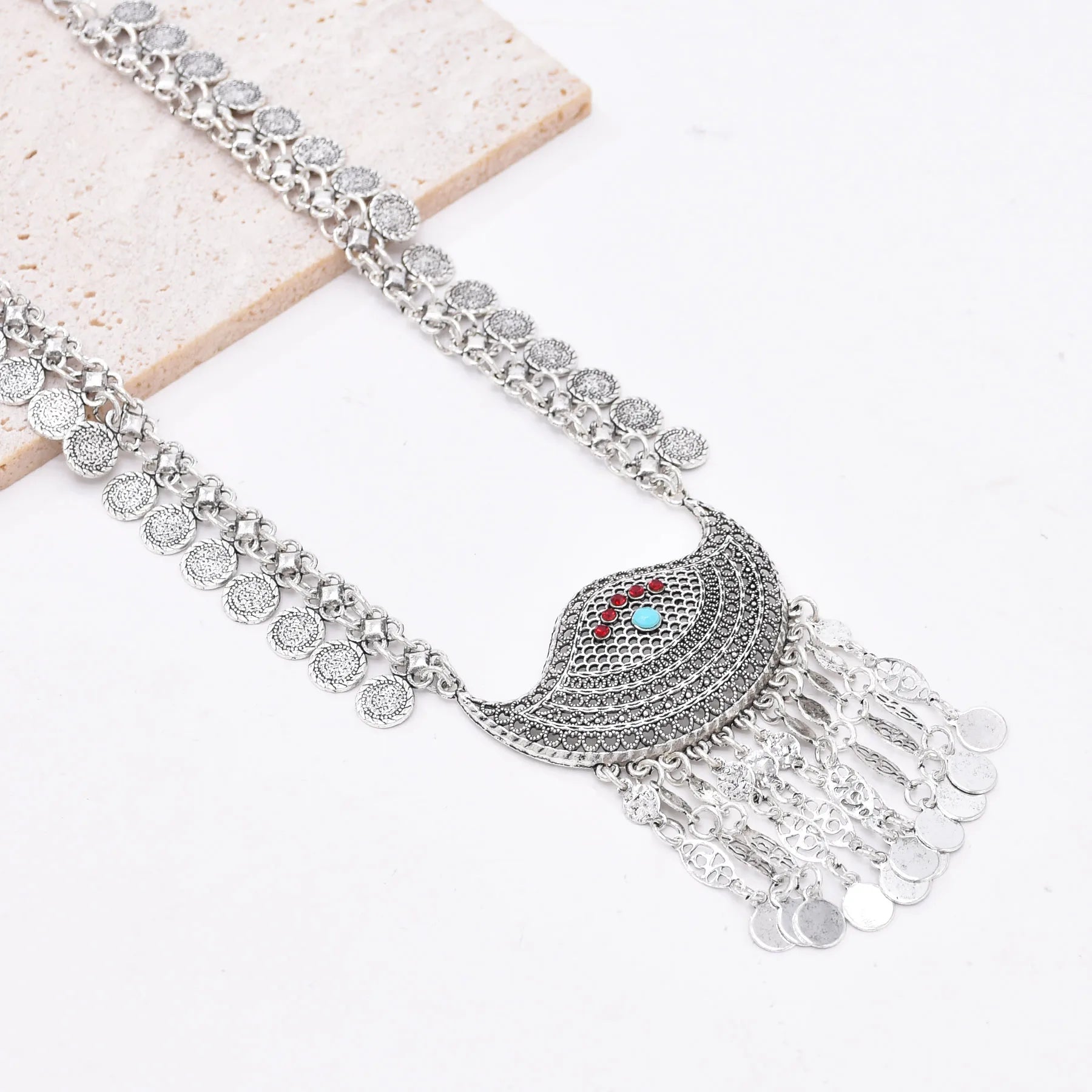 Bohemian Wave Shaped Coin Tassel Style Necklace Set / Ruchi