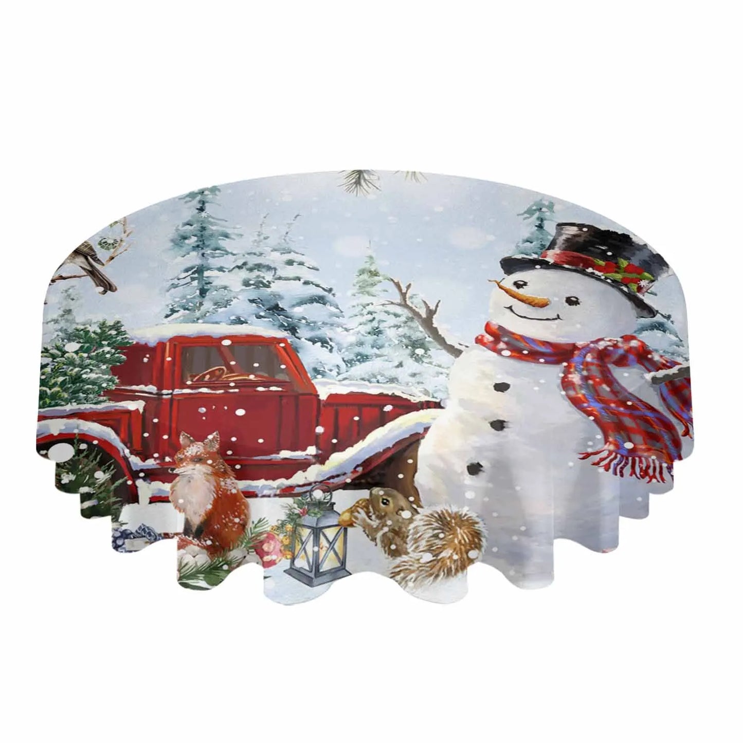 Christmas Decoration Printed Round Polyester Tablecloth / Ruchi