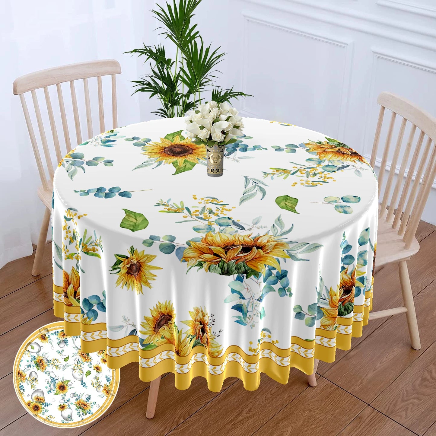 63" Extravagant Floral Printed Round Polyester Table Cloth / Ruchi