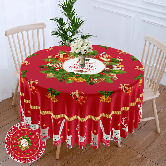 63" Christmas Pattern Embroidered Round Polyester Table Cloth