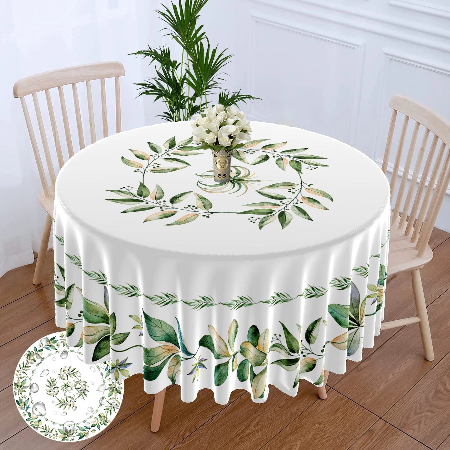 63" Magnificent Flower Embellished Round Polyester Table Cloth / Ruchi