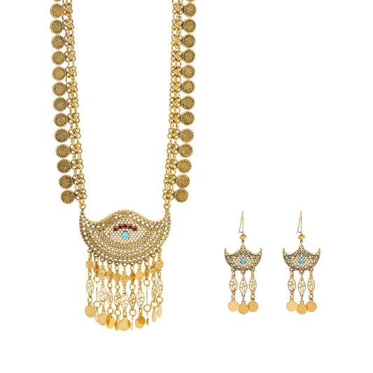 Bohemian Wave Shaped Coin Tassel Style Necklace Set / Ruchi