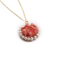 Endearing Pink Rose Coral Petal White Pearl Metal Necklace / Ruchi