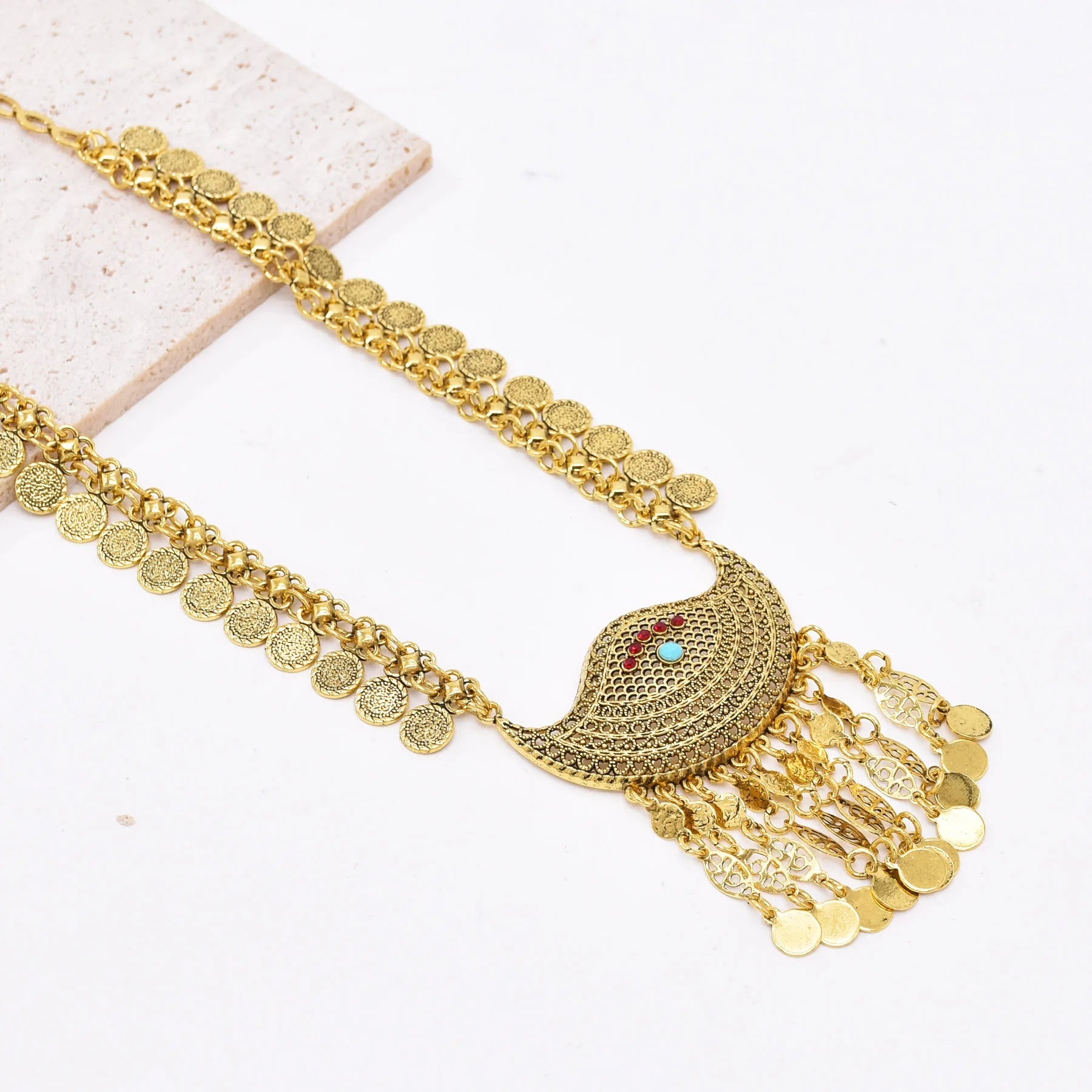 Bohemian Wave Shaped Coin Tassel Style Necklace Set / Ruchi