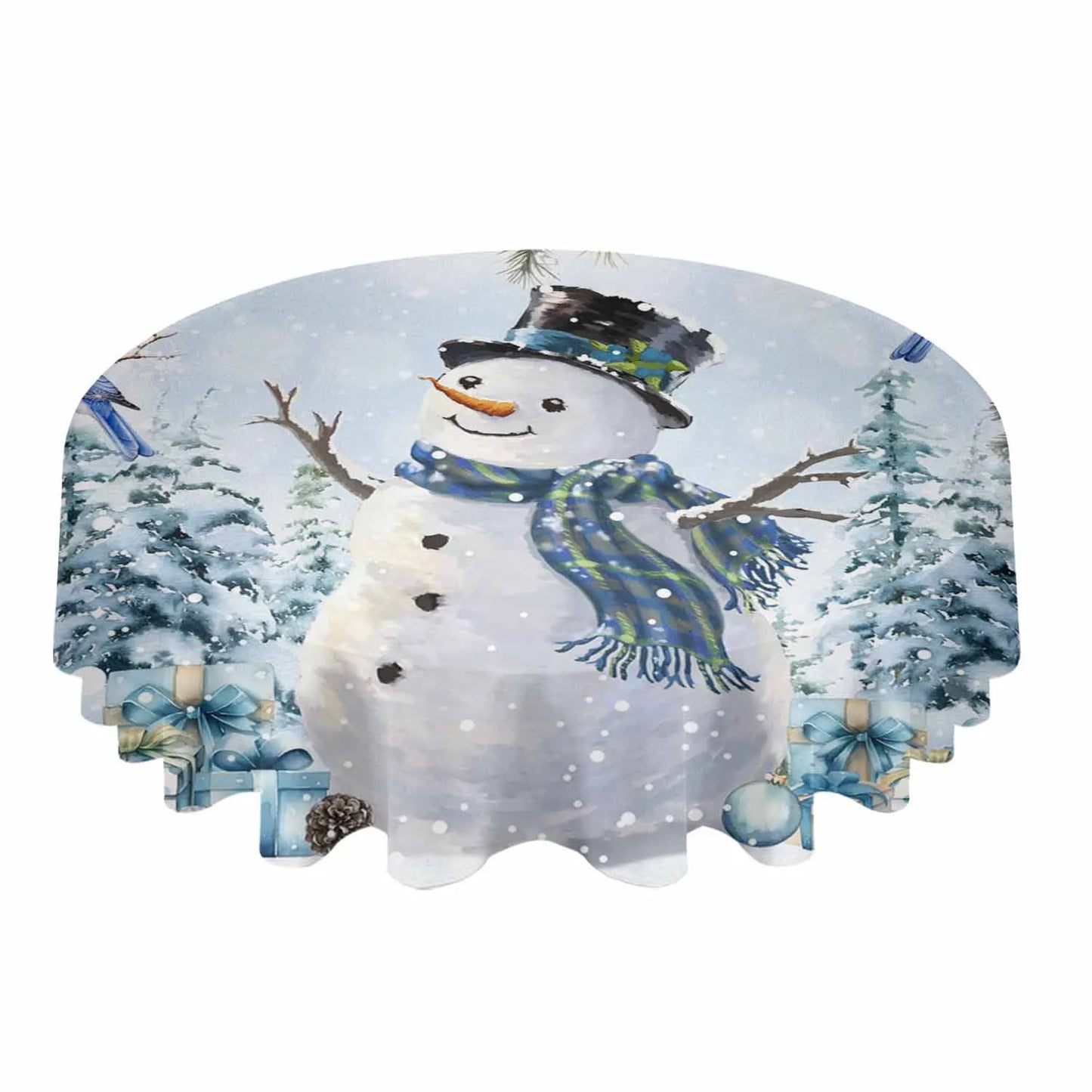Elegant Christmas Design Printed Round Polyester Tablecloth / Ruchi