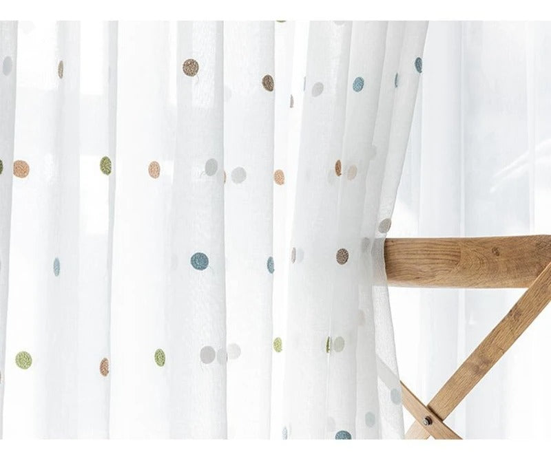Colorful Dots Embellished Transparent Polyester Fabric Window Curtain / Ruchi