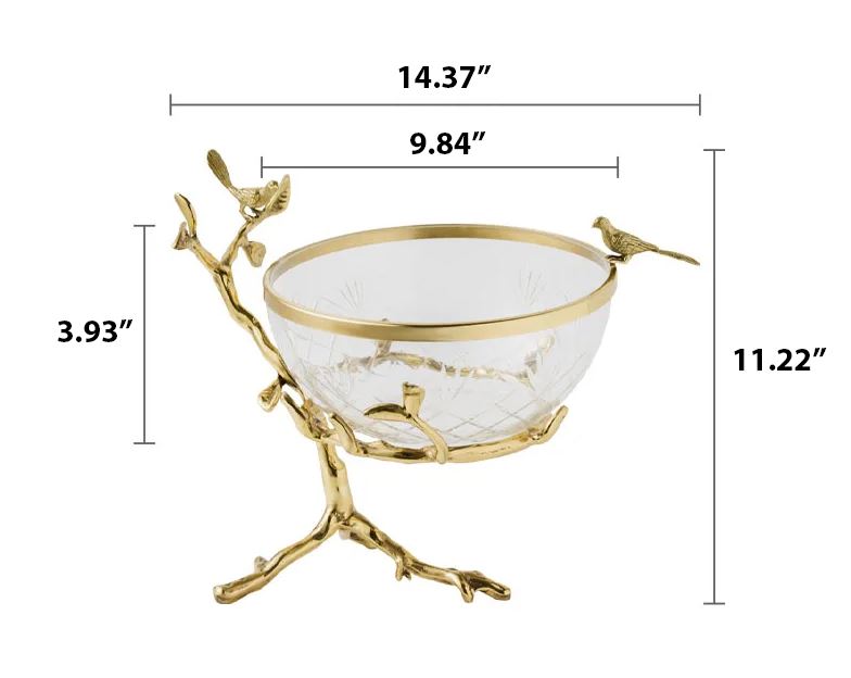 Bird Nest Design Glass Bowl With Brass Leg Fruit Tray / Ruchi