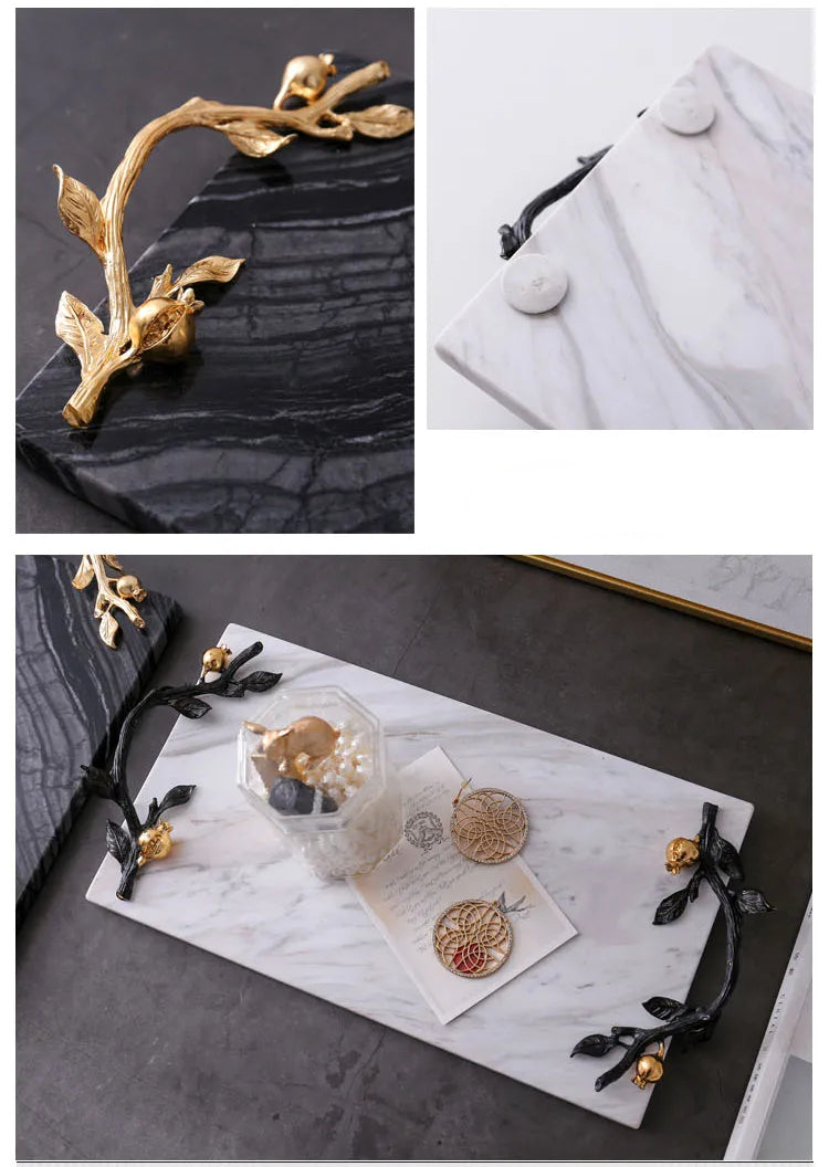 Artistic Design Marble Serving Tray With Metallic Handles / Ruchi