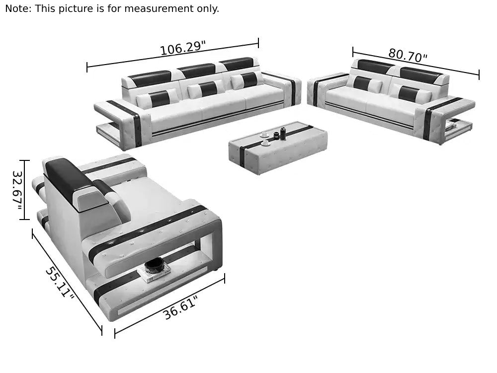 Elegant Design Sophisticated Leather LED Lighted Sofa Set / Ruchi