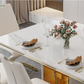 7 Pcs White And Gold Marble Top Dining Table Set With Storage / Ruchi