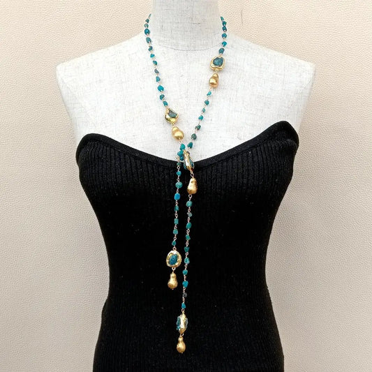 40" Blue Kyanite Gold Plated Sweater Chain Necklace / Ruchi