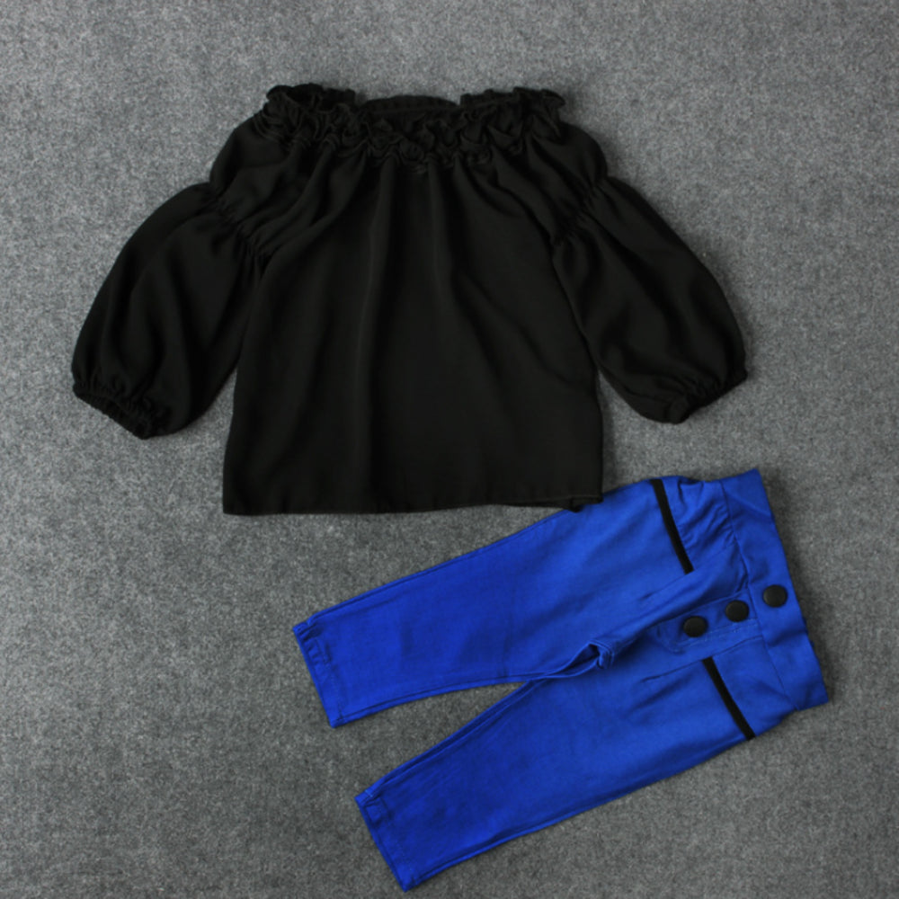 Black Off-Shoulder Fashioned Girl Kids Dress / Ruchi