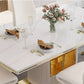 7 Pcs White And Gold Marble Top Dining Table Set With Storage / Ruchi