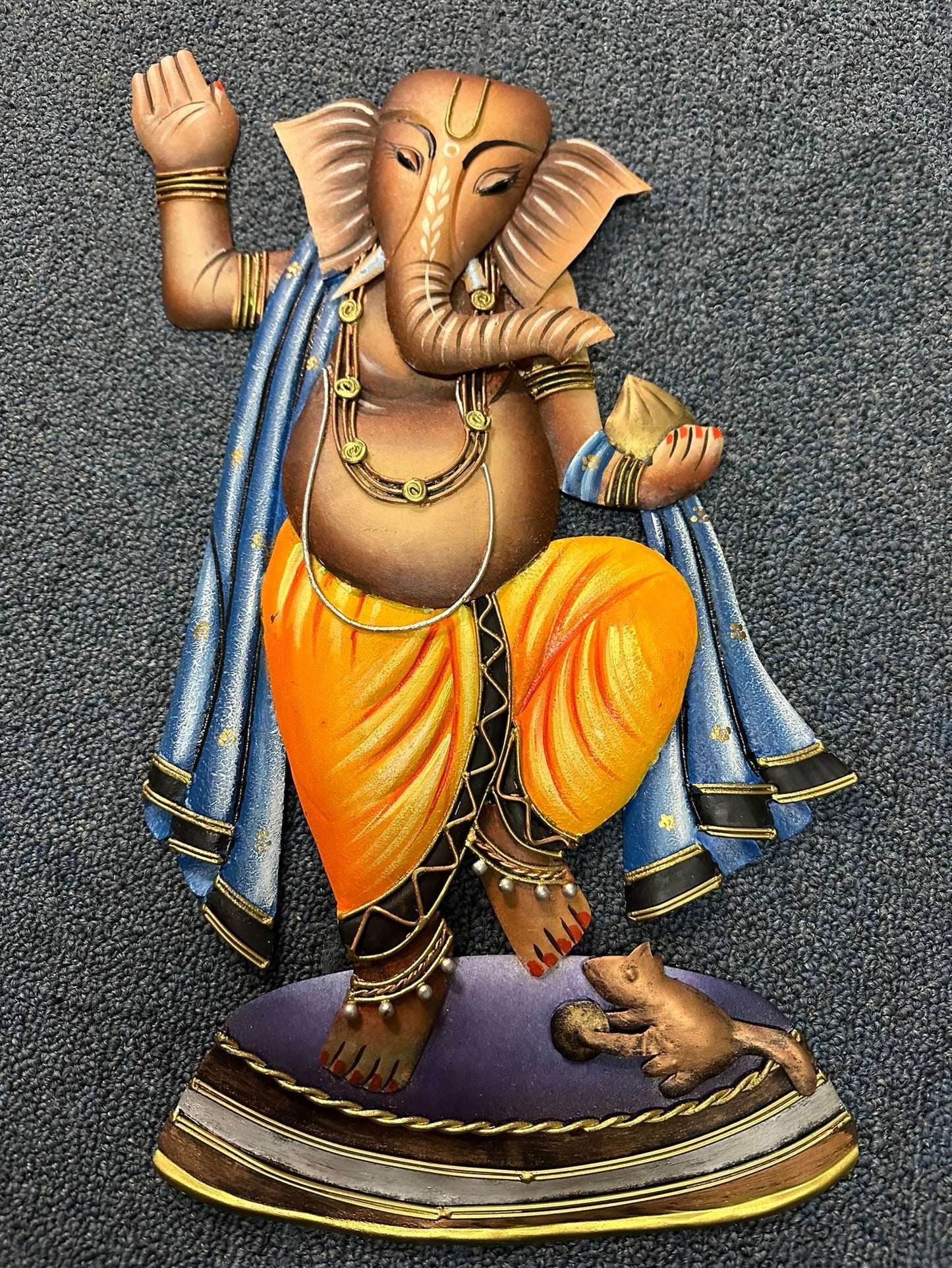 Multicolored Dancing Lord Ganesha Metal Wall Hanging For Good Luck / Ruchi