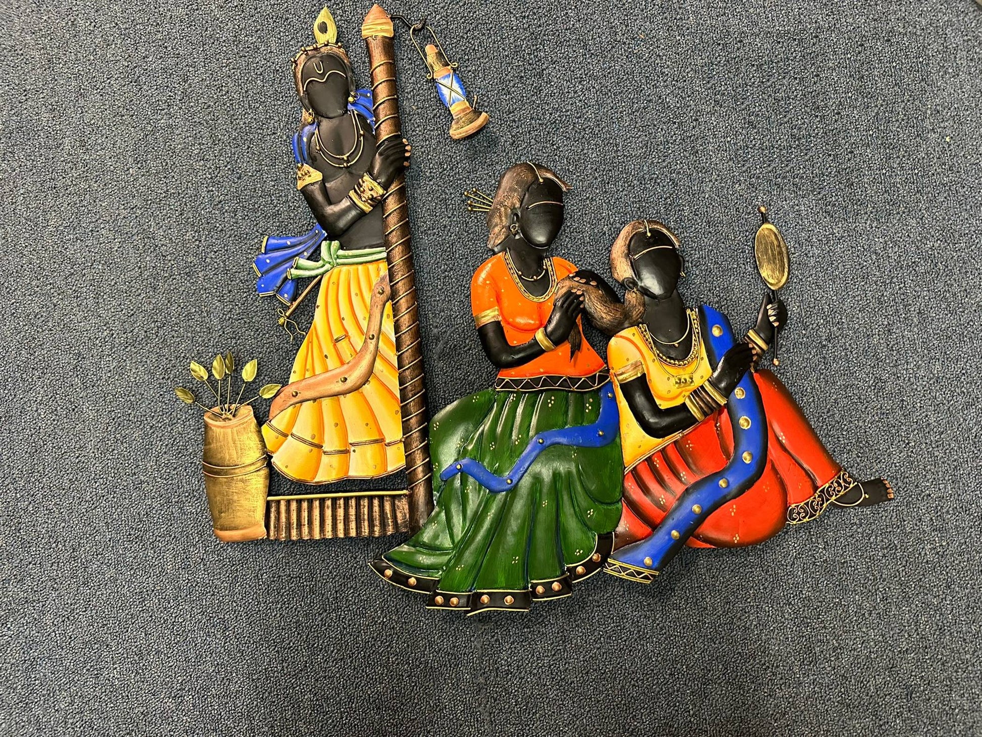 Intricately Crafted Metal Wall Hanging Of Lord Krishna And Radha's Sringar / Ruchi