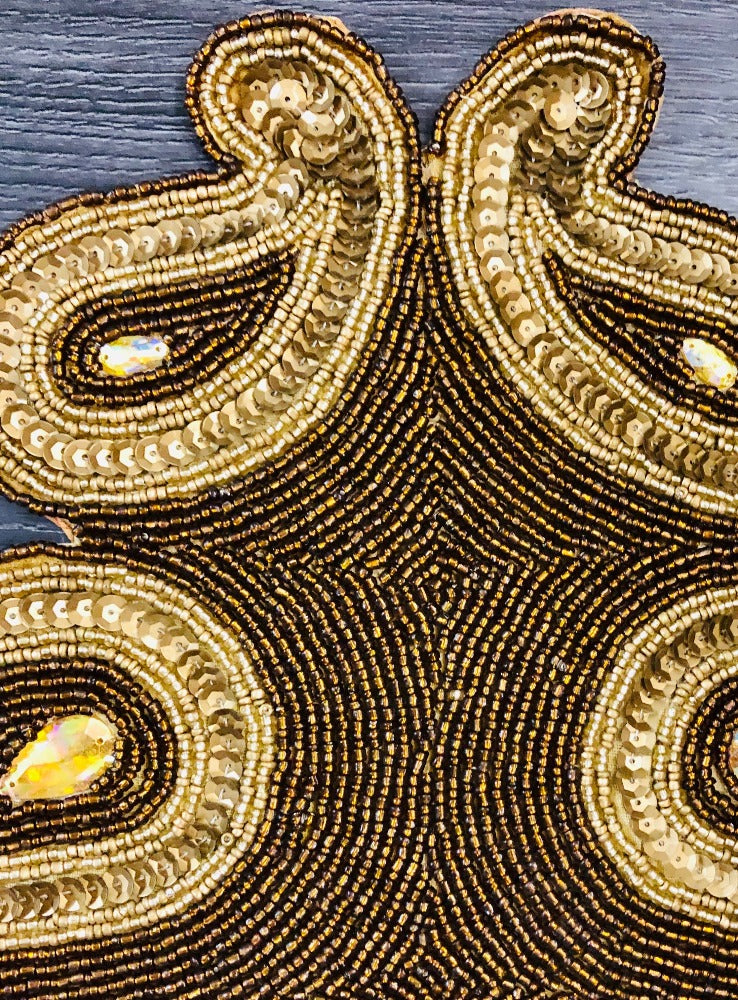 Paisley Textured Gold And Brown Beaded Table Runner / Ruchi