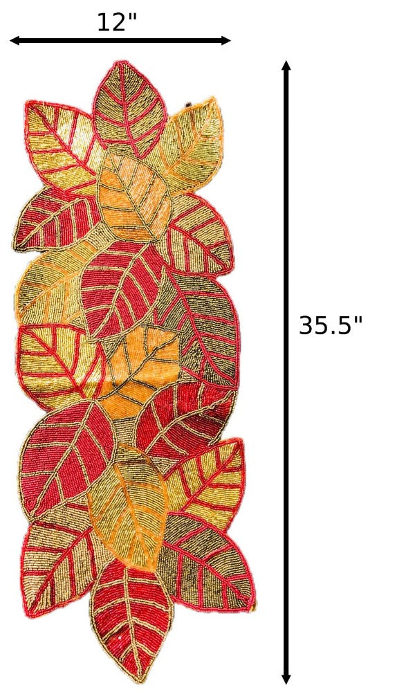 Majestic Handcrafted Leaf Shaped Beaded Table Runner / Ruchi