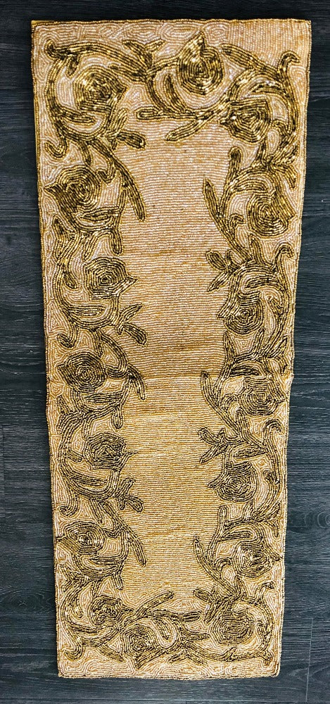 Magnificent Glitzy Gold Beaded Table Runner / Ruchi