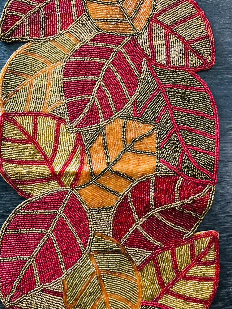 Majestic Handcrafted Leaf Shaped Beaded Table Runner / Ruchi