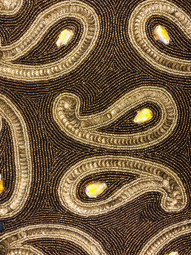 Paisley Textured Gold And Brown Beaded Table Runner / Ruchi