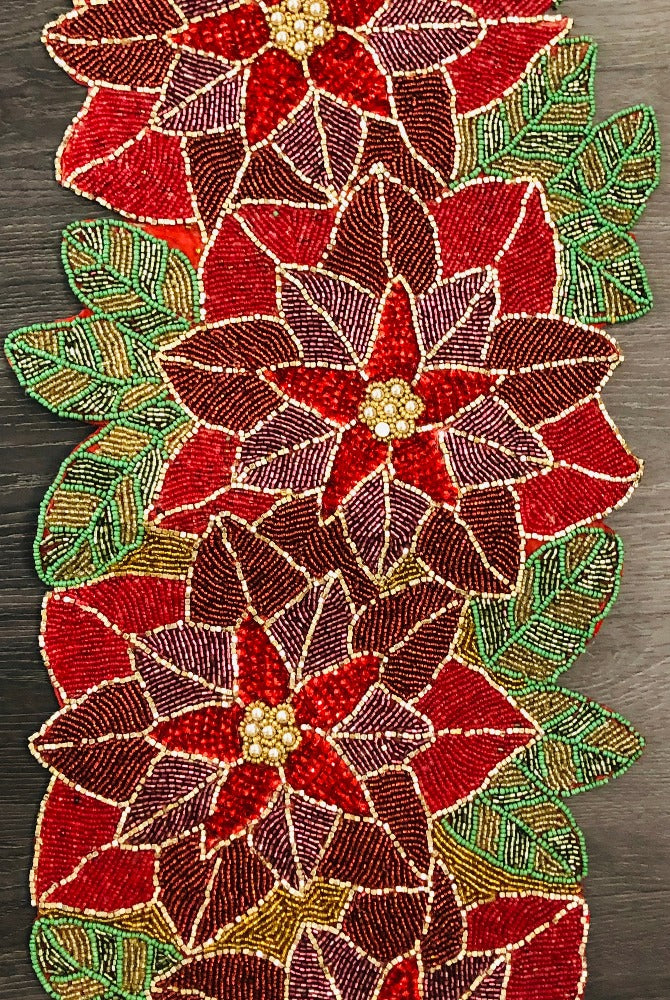 Spellbinding Floral Cutwork Multicolored Handmade Beaded Table Runner / Ruchi