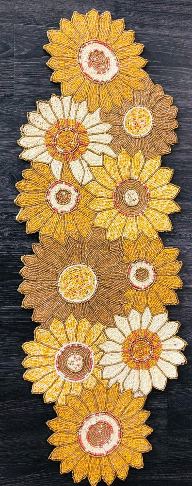 Enticing Sunflower Design Colorful Beaded Table Runner / Ruchi