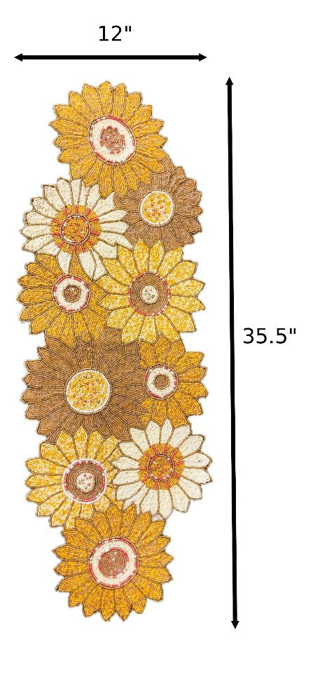 Enticing Sunflower Design Colorful Beaded Table Runner / Ruchi