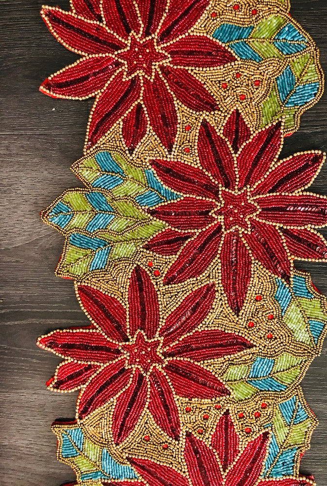 Exquisite Leafy Floral Design Beaded Table Runner / Ruchi